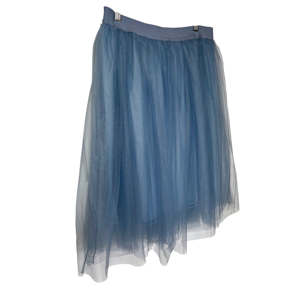 See You Monday Skirt Womens Large Blue Tulle Mesh Layered Midi Elastic Waist
